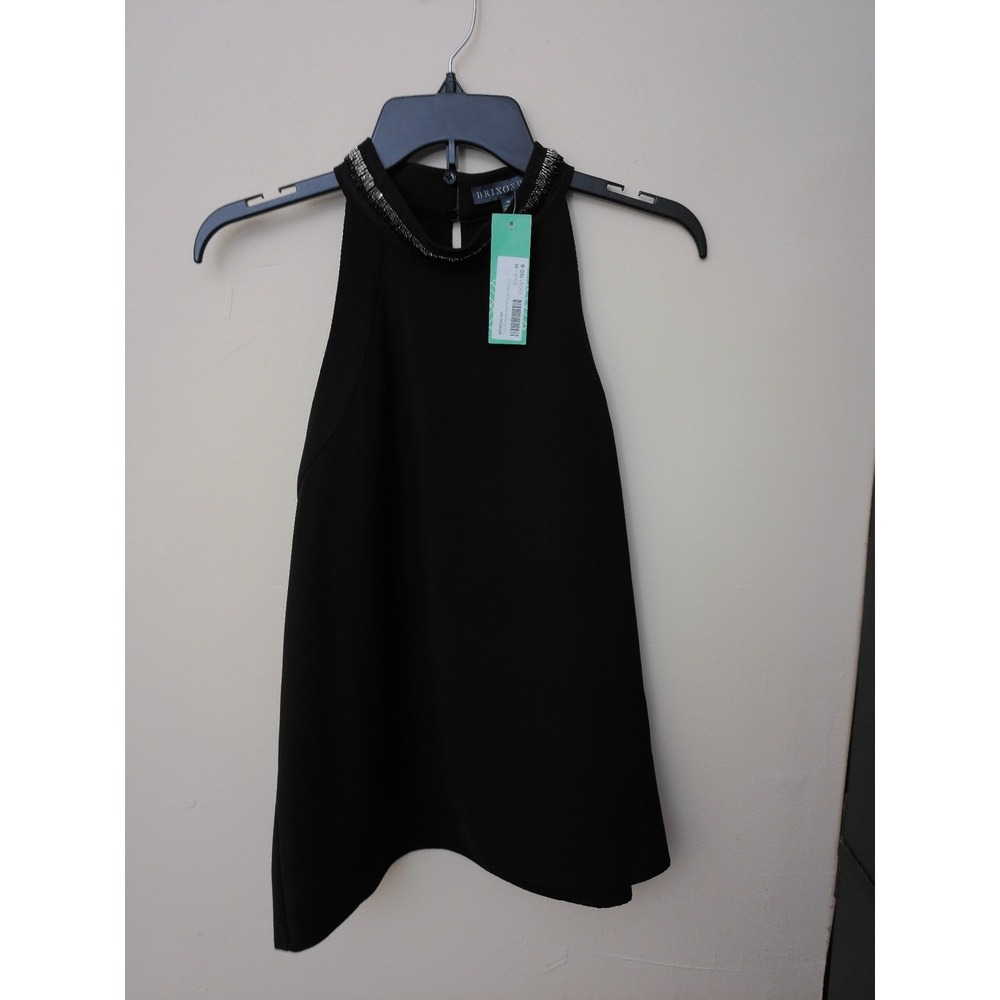 Brixon Ivy Halter Blouse Womens Black Size M Embellished High Neck Sleeveless